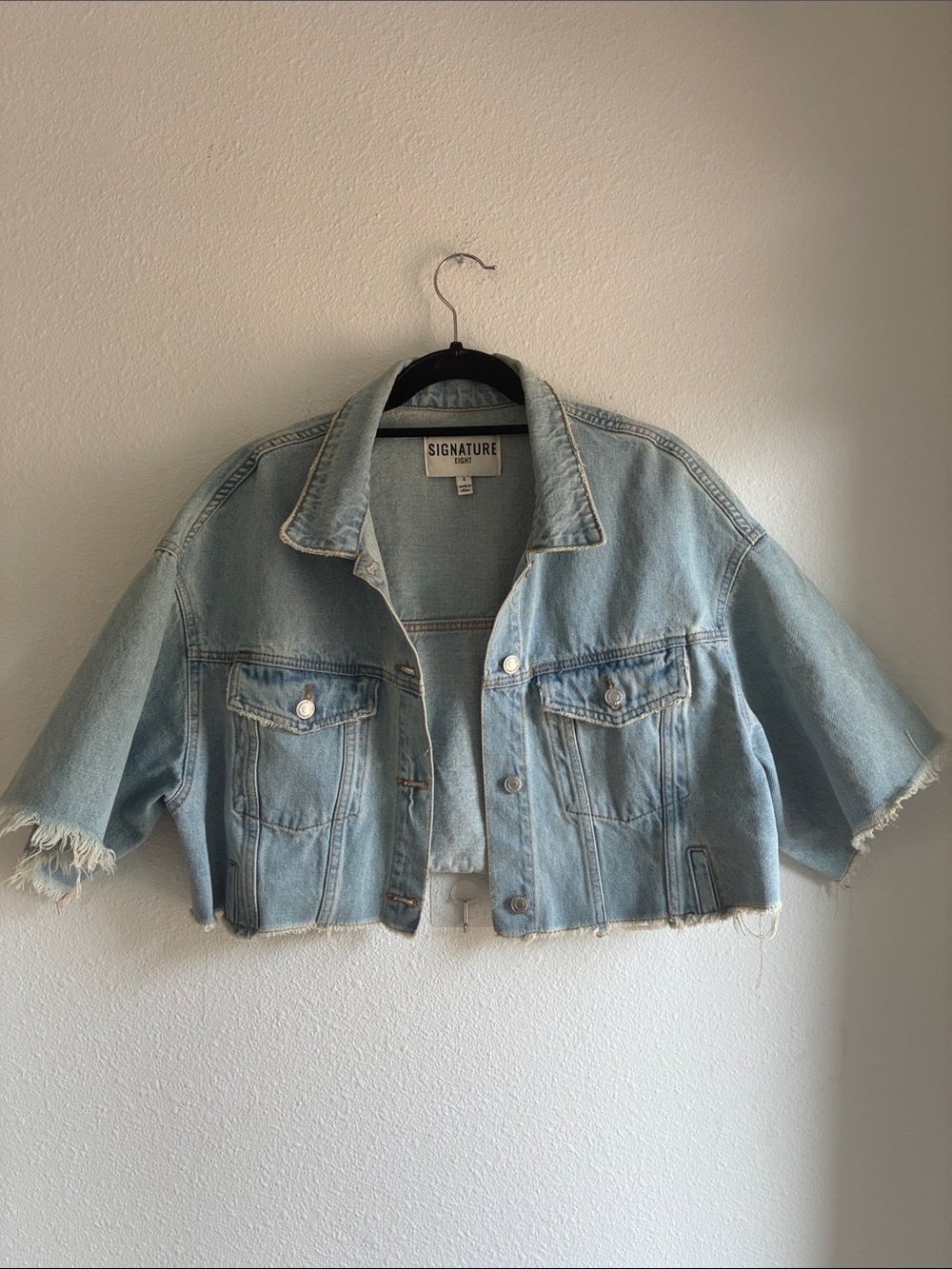 Signature8 Light Blue Distressed Cropped Denim Jacket